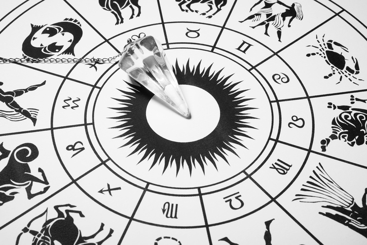 Crystal pendulum with zodiac wheel for astrology